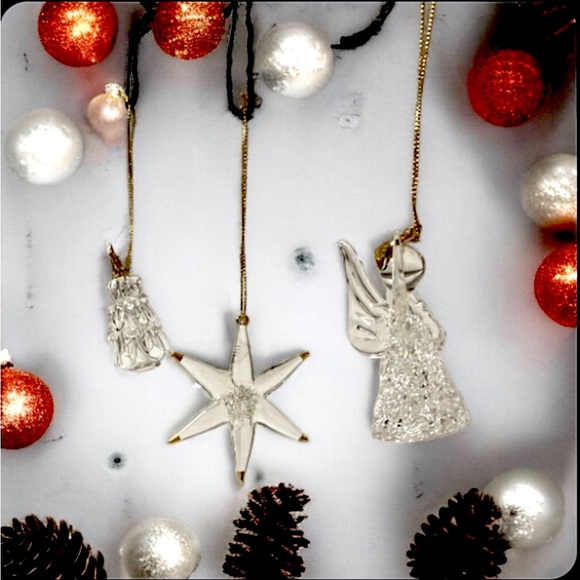 Set of 3 Crystal Glass Christmas Ornaments, Vantage, in box - Picture 1 of 15